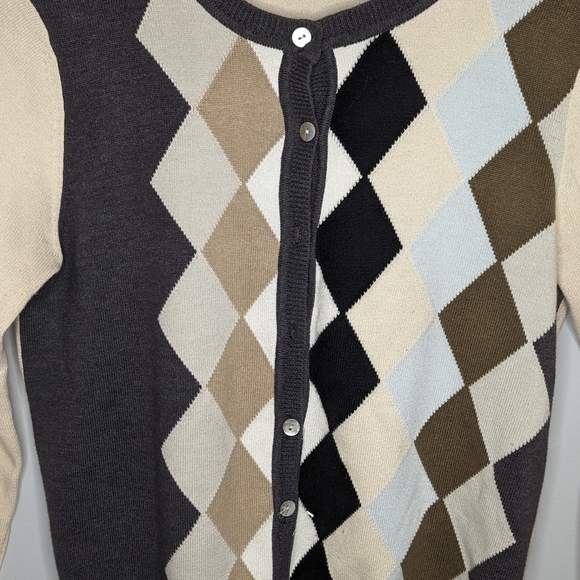Y2K Tailor B. Moss Argyle Button front Cardigan Woman's XS - Picture 2 of 6